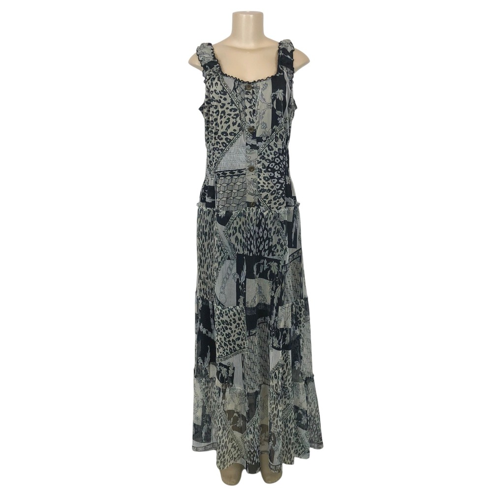 Lapis Anthropologie Floral Patchwork Mesh Tiered Maxi Dress Large Y2K Fairy Boho